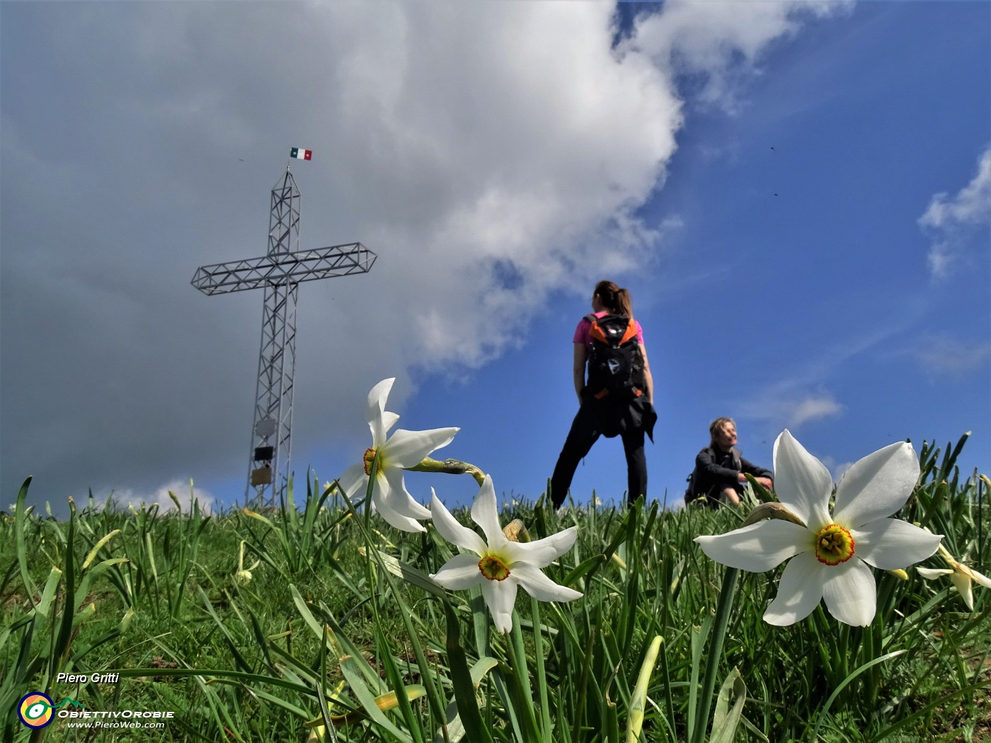 40 Alla croce del Linzone (1392 m) narcisi baciati dal sole.JPG